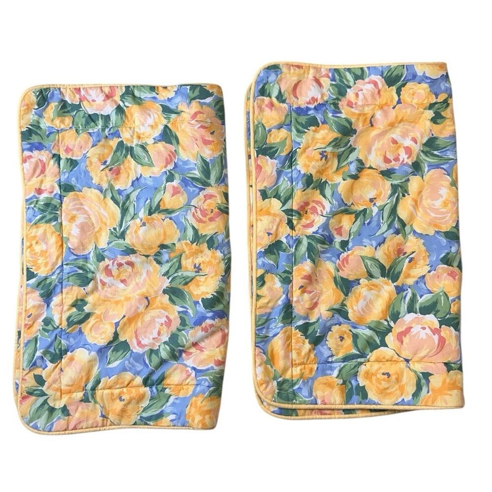Croscill Vintage Fiesta Yellow Floral 2 Standard Pillow Shams Shabby Chic ￼